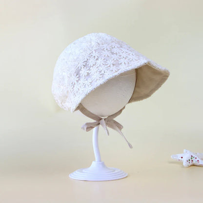 Elegant baby girls lace flower sun hat, a fashionable and functional infant summer headwear