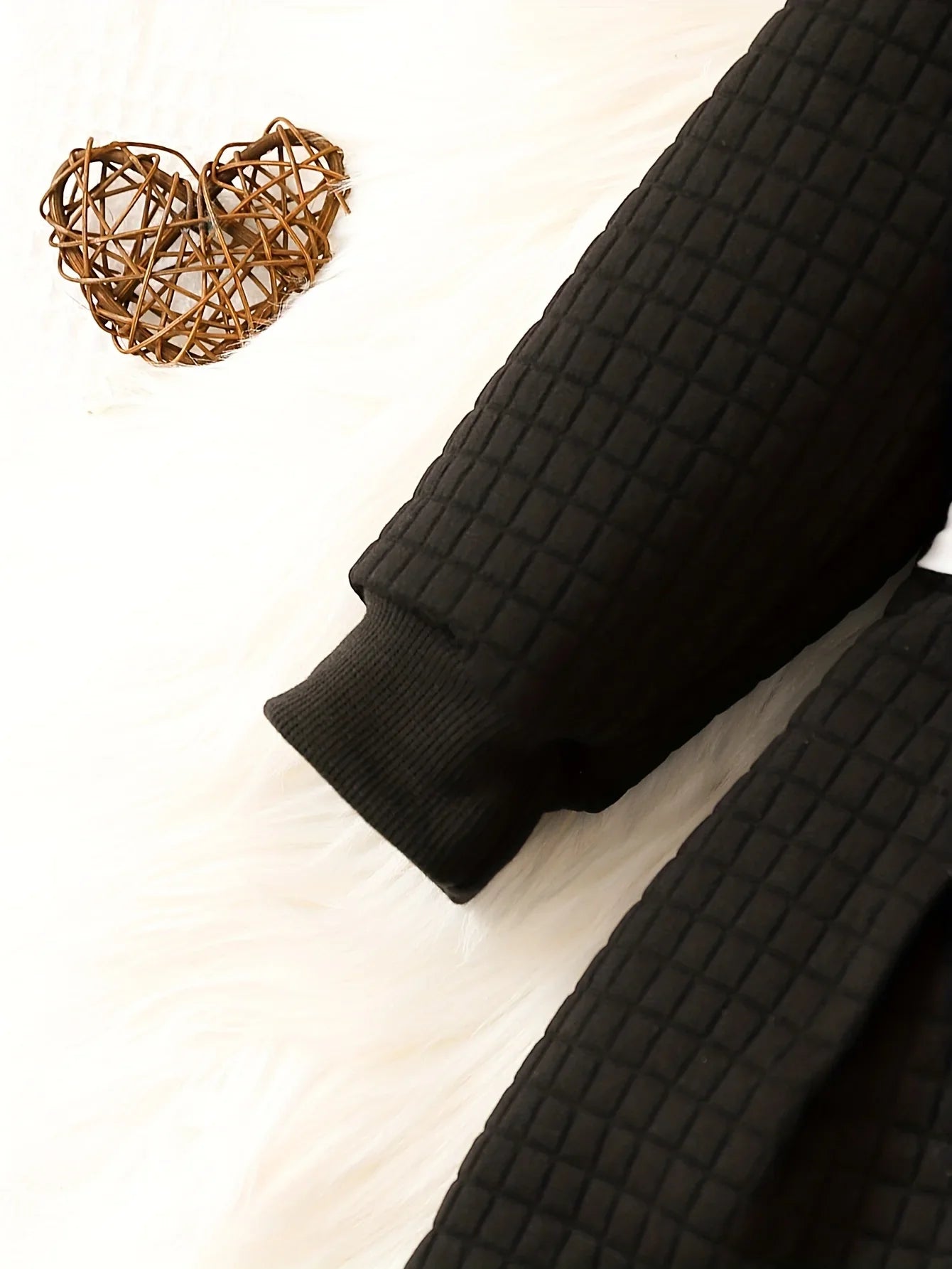 Horizontal shot of baby girls' thermal belted dress & top set, black/white, cute for toddlers