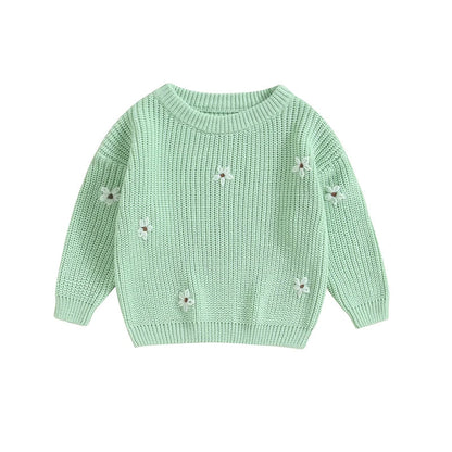 Baby winter flower print pullover, unisex, soft acrylic knit, everyday wear