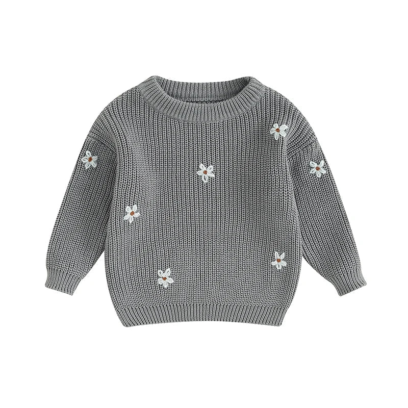 Warm baby flower knit sweater for autumn/winter, soft acrylic, infant apparel