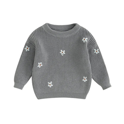 Warm baby flower knit sweater for autumn/winter, soft acrylic, infant apparel