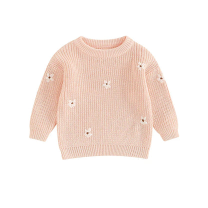 Toddler floral design knit sweater, comfortable unisex pullover, long sleeve