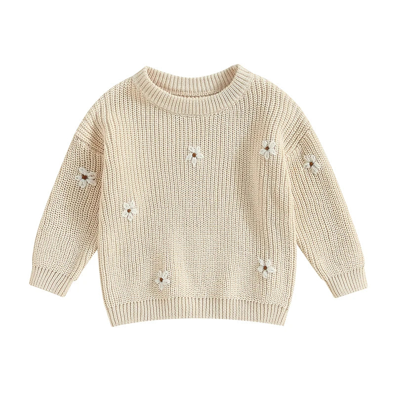 Newborn cozy winter flower print sweater, soft acrylic fabric, unisex design