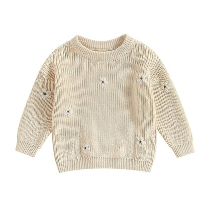 Newborn cozy winter flower print sweater, soft acrylic fabric, unisex design