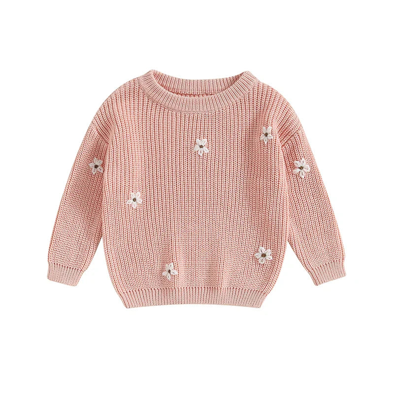 Unisex baby toddler flower knit sweater, long sleeve, soft acrylic material
