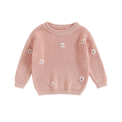Unisex baby toddler flower knit sweater, long sleeve, soft acrylic material