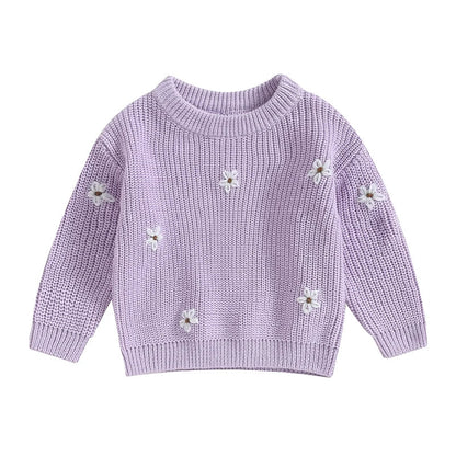 Cozy baby flower print pullover sweater, ideal for winter and autumn fashion