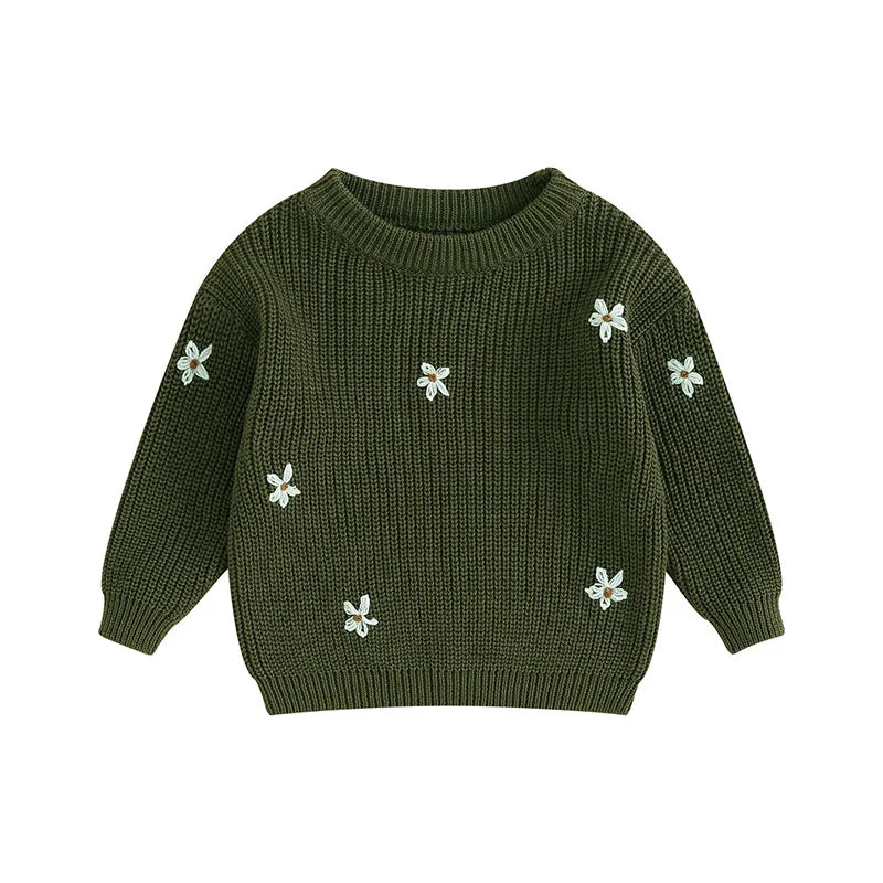 Baby acrylic long sleeve sweater, flower knit pattern, comfortable for infants