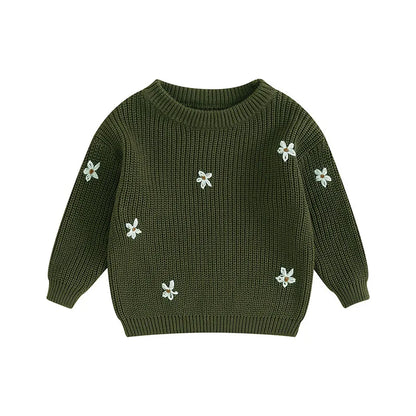 Baby acrylic long sleeve sweater, flower knit pattern, comfortable for infants