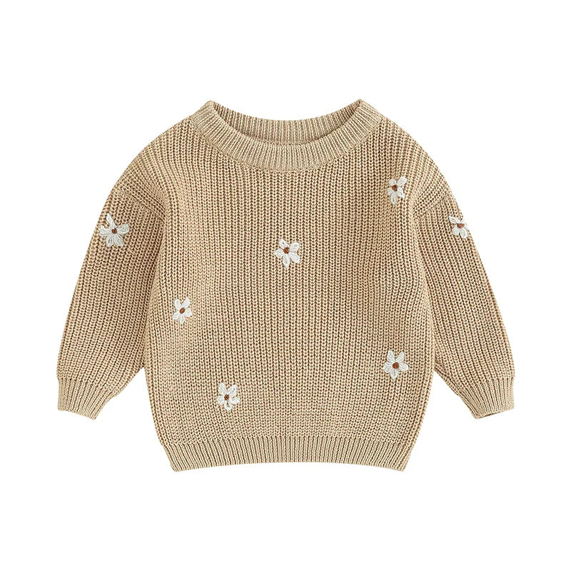 Newborn long sleeve flower print sweater, soft knit acrylic, perfect for cold days