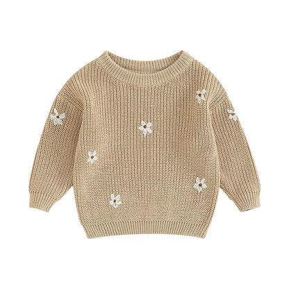 Newborn long sleeve flower print sweater, soft knit acrylic, perfect for cold days