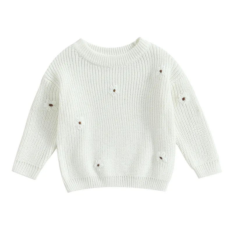Baby girls' & boys' cozy flower knit pullover, winter warm, easy to wear