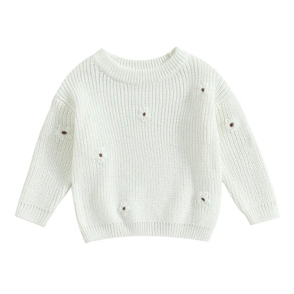 Baby girls' & boys' cozy flower knit pullover, winter warm, easy to wear