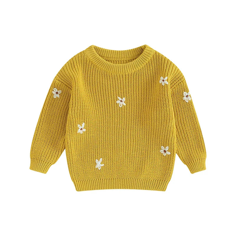 Unisex baby winter sweater, flower design, long sleeve acrylic knit, comfortable