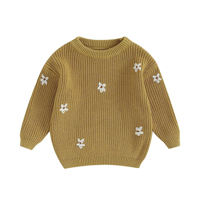 Autumn wear baby flower knit pullover sweater, soft and warm for toddlers