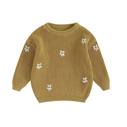 Autumn wear baby flower knit pullover sweater, soft and warm for toddlers