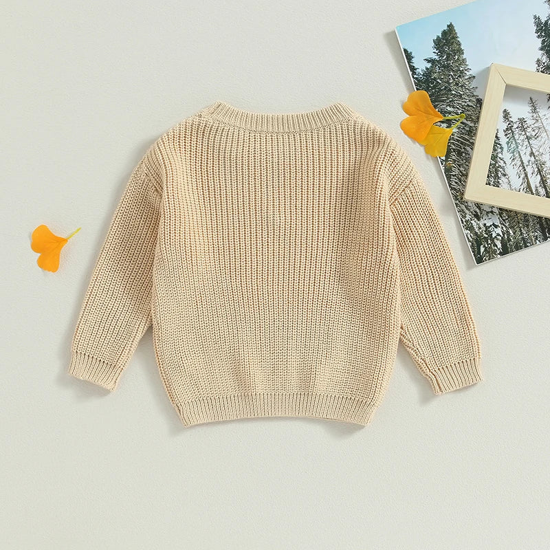 Toddler flower knit pullover sweater for boys and girls, soft and cozy autumn wear
