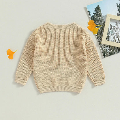 Toddler flower knit pullover sweater for boys and girls, soft and cozy autumn wear