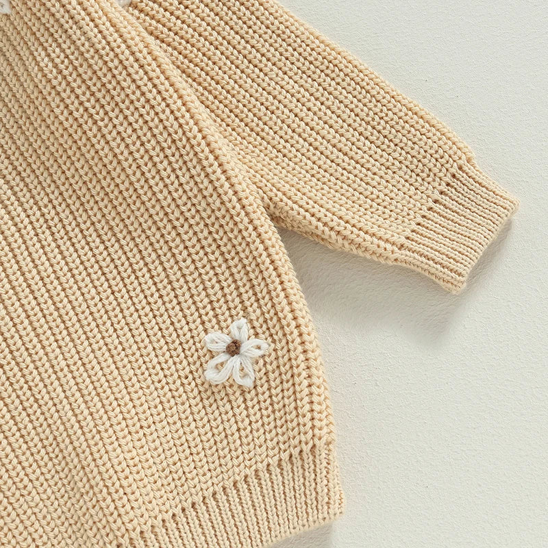 Cozy baby winter sweater with floral knit pattern, unisex design, perfect for toddlers