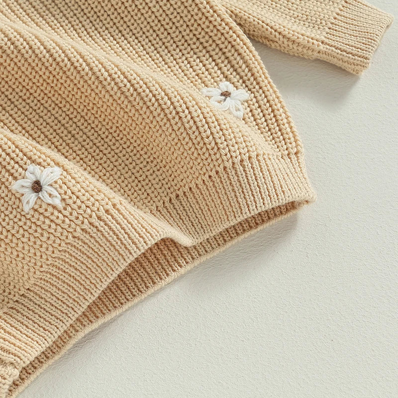 Girls' and boys' acrylic knit pullover, winter floral motif, long sleeve comfort