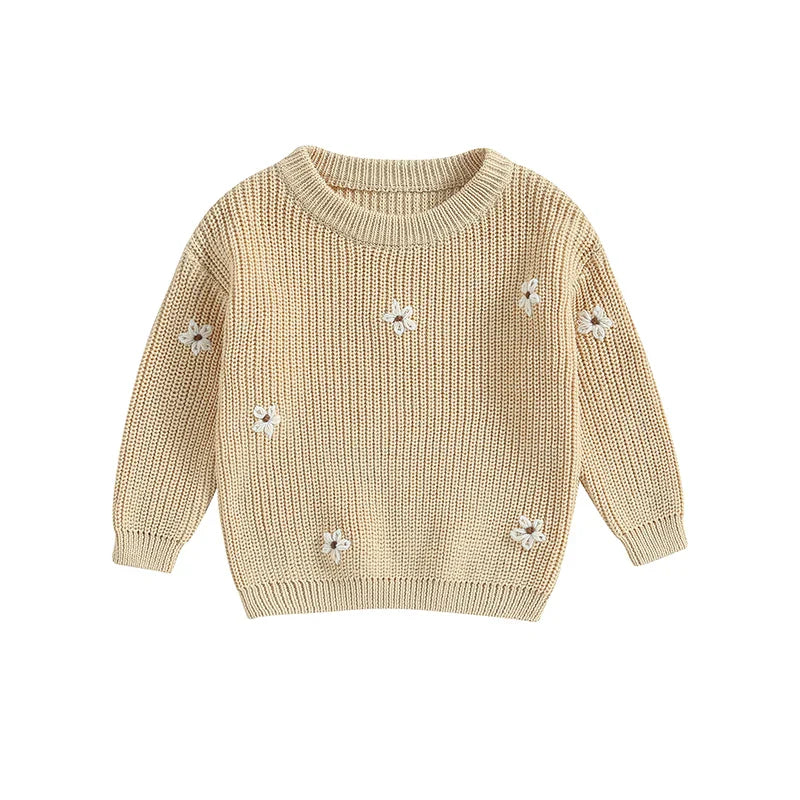 Baby flower print knit sweater, soft warm pullover, ideal for autumn/winter