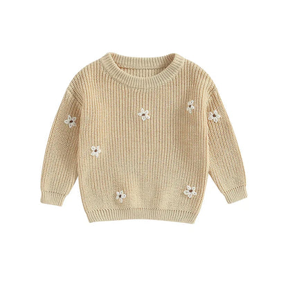 Baby flower print knit sweater, soft warm pullover, ideal for autumn/winter
