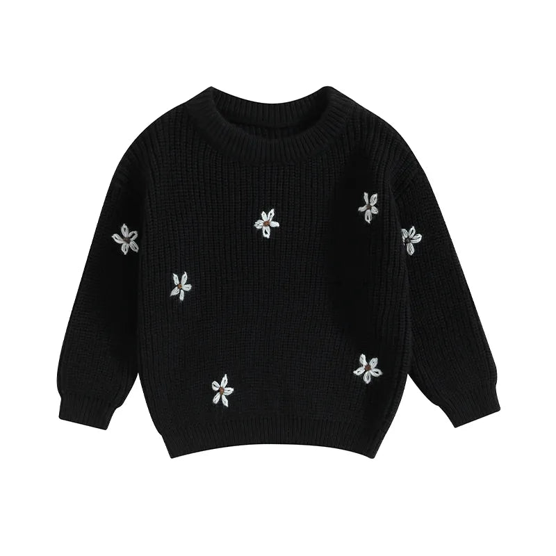 Unisex long sleeve baby sweater with delicate flower pattern, cozy winter wear