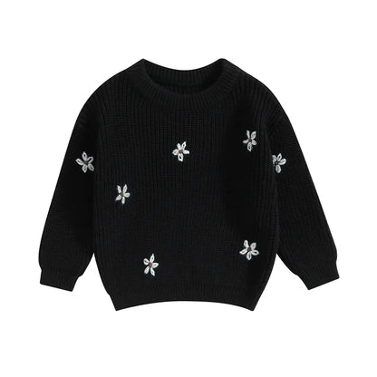 Unisex long sleeve baby sweater with delicate flower pattern, cozy winter wear