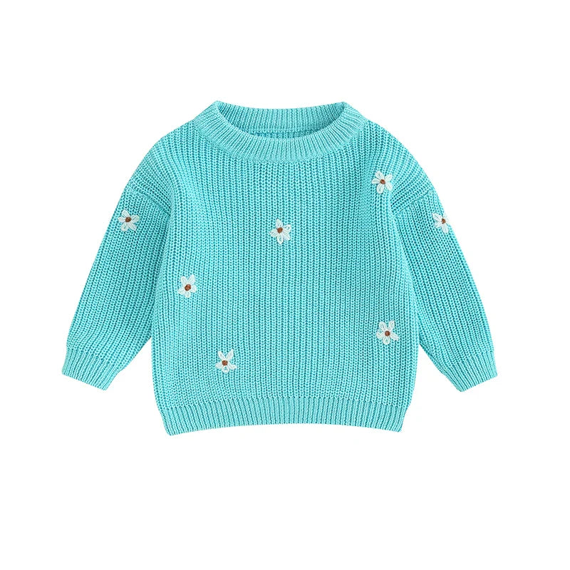 Toddler cozy knit pullover sweater, floral design, perfect for cool weather