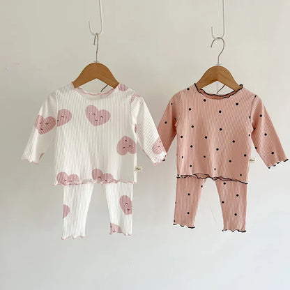 Baby girls' dot print cotton sleeper set, soft pink 2-piece infant indoor wear outfit