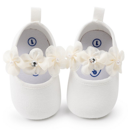 Baby girls' floral cotton pre-walker shoes with matching headband, soft sole infant footwear