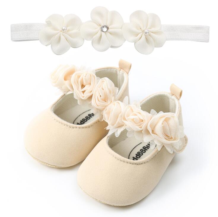 Soft and stylish pre-walker cotton shoes for baby girls with a delightful floral design & complimentary headband