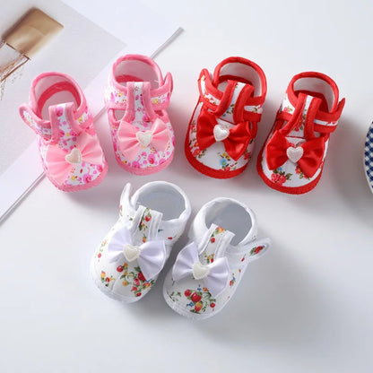 Baby girls non-slip pink princess first walker shoes with bow tie, soft sole, hook and loop closure