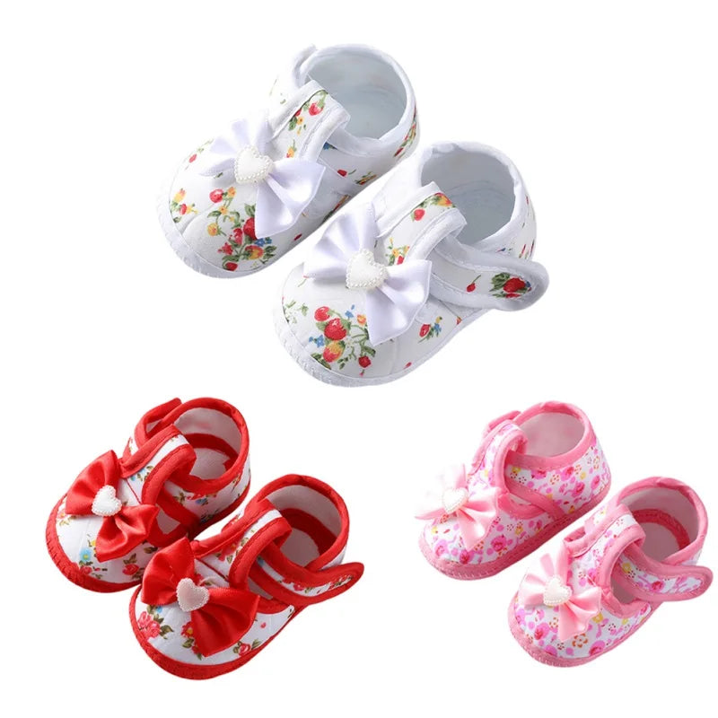 Soft sole baby girl first walker shoes, non-slip, with elegant bow tie, perfect for little princesses