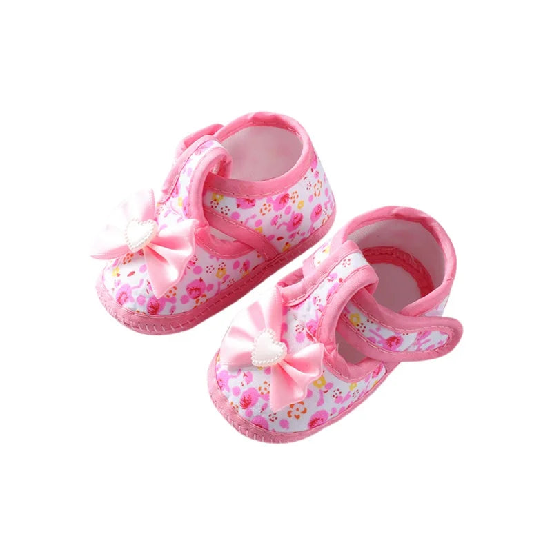Soft sole baby girl non-slip princess shoes, perfect first walkers with a sweet bow tie design