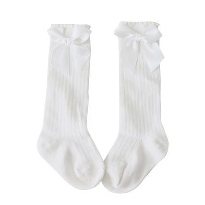 Baby girls' fashion knee-high socks, quality cotton with a cute bow accent