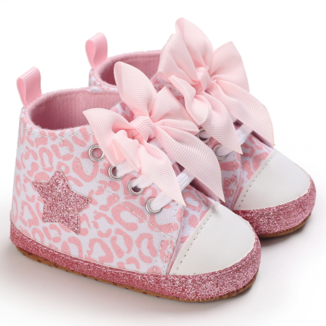 Infant girl's anti-slip soft sole hi-top canvas shoes, perfect for new walkers