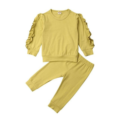 Infant fashion: warm cotton sweatshirt and elastic waist pants set for cozy autumn days