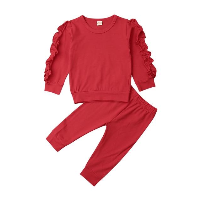 Cute baby clothing gift idea: pink cotton sweatshirt and pants set, toddler girl's winter wear