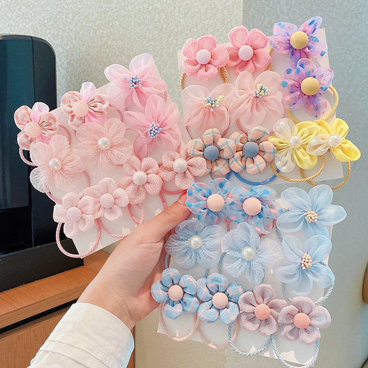 Baby girls' pink elastic hair ties & headbands set in adorable floral prints and solid colors
