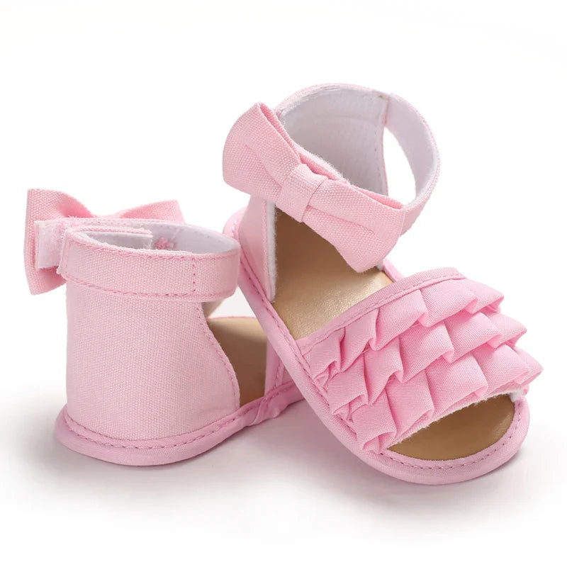 Texture detail of the cotton fabric on Baby Girls' Summer Ballet Sandals