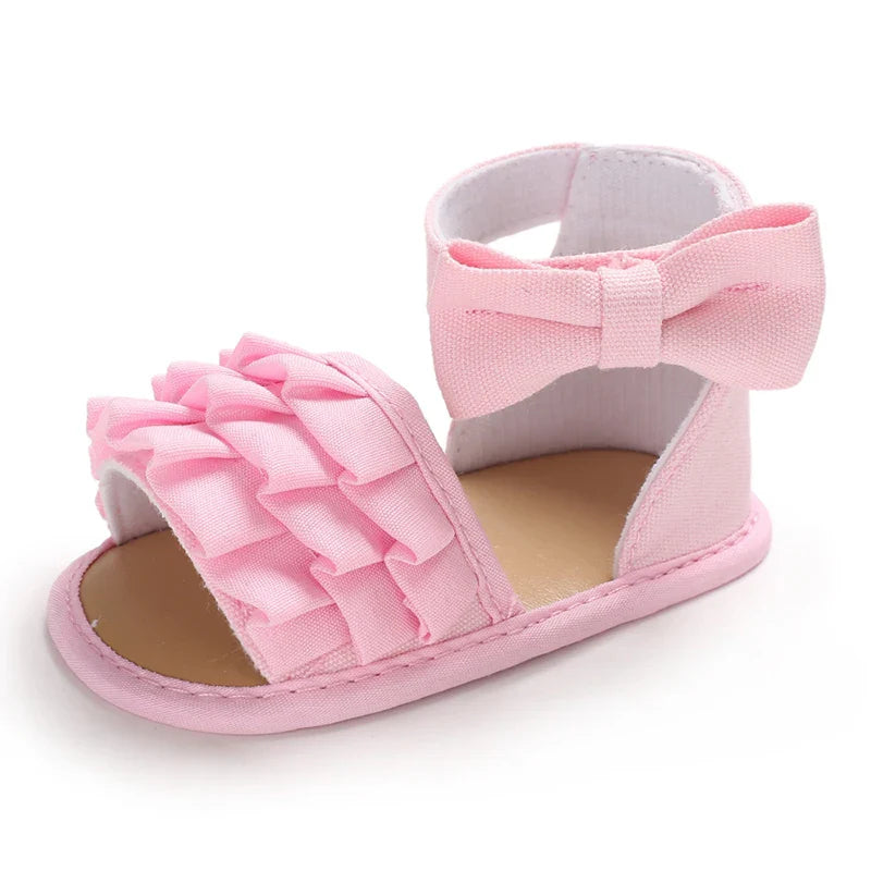 Overhead view of Baby Girls' Yellow Summer Ballet Sandals, soft sole, 0-18 months
