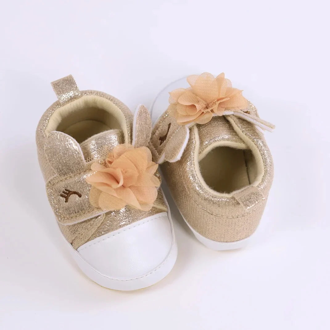 Pink unicorn first walker shoes for baby girls, perfect for new walkers.