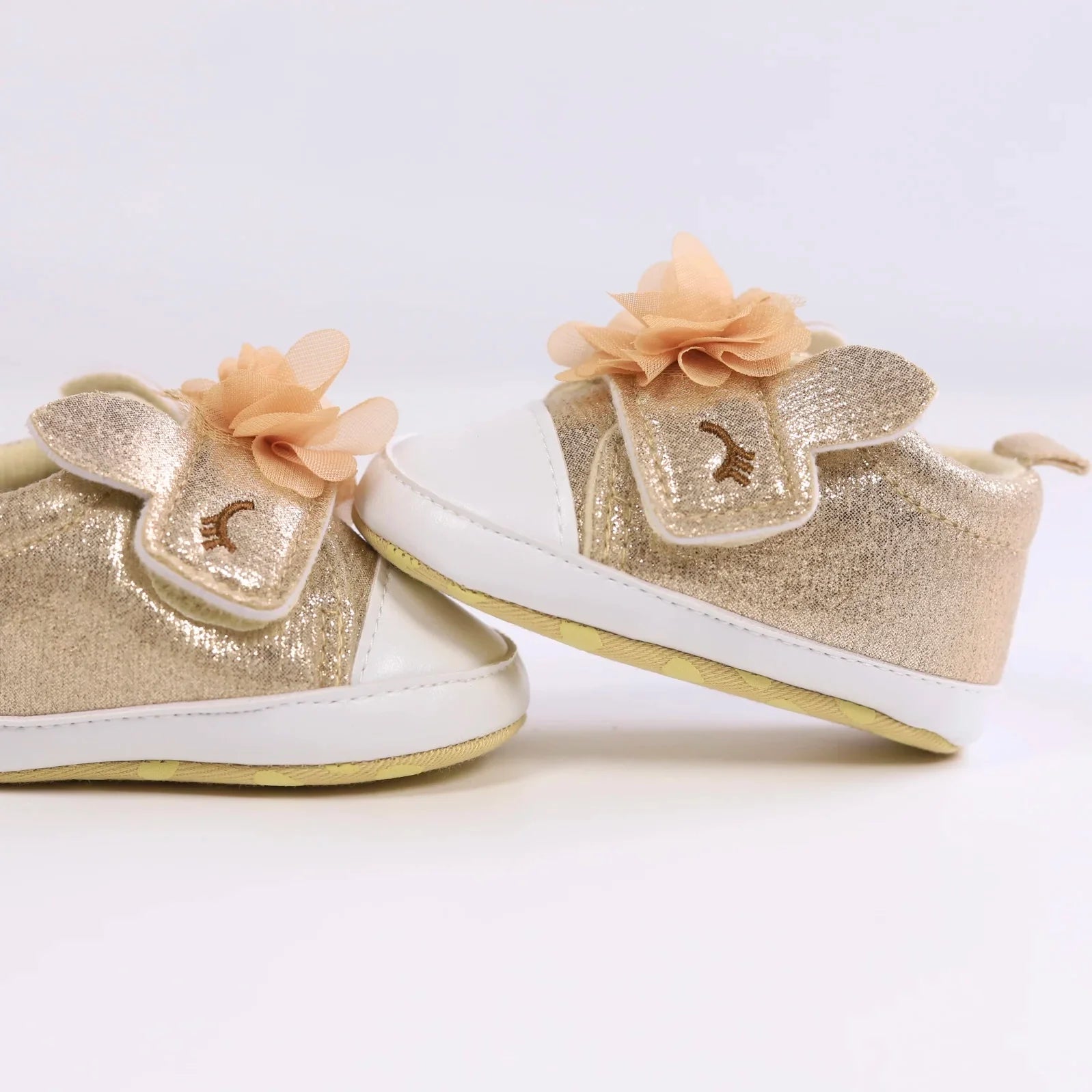Hook-and-loop unicorn first walker shoes for baby girls, easy to put on.