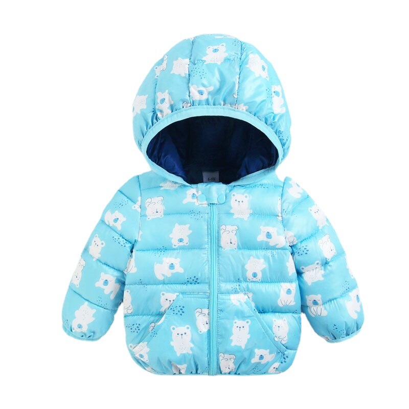 Toddler girl's pink winter coat featuring an adorable duck print, cotton blend fabric.
