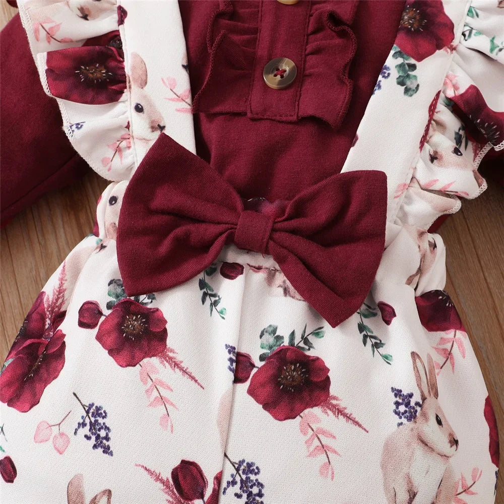 Baby Girls' Red Floral Bodysuit & Strap Pants Set