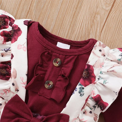 Baby Girls' Red Floral Bodysuit & Strap Pants Set