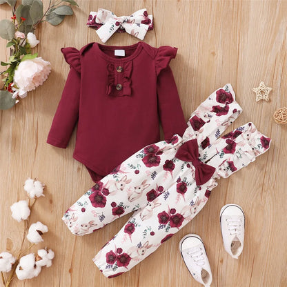 Baby Girls' Red Floral Bodysuit & Strap Pants Set
