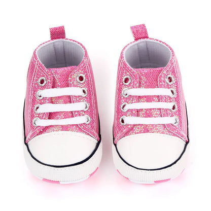 Pair of baby girls' sequined canvas casual shoes, perfect for first walkers and toddlers