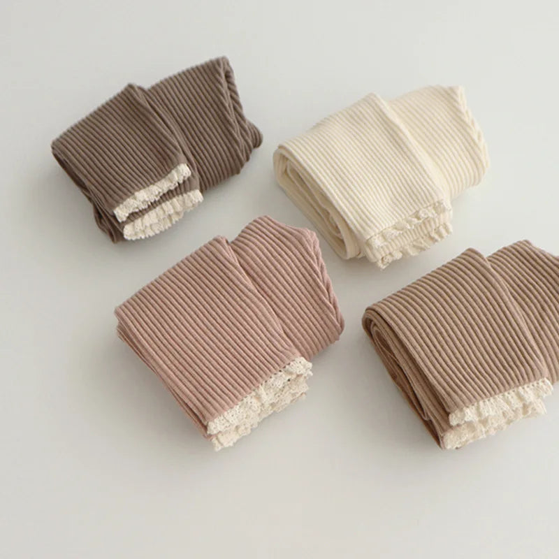 Comfy baby girls' ribbed organic cotton leggings, ideal for infant and toddler fashion.